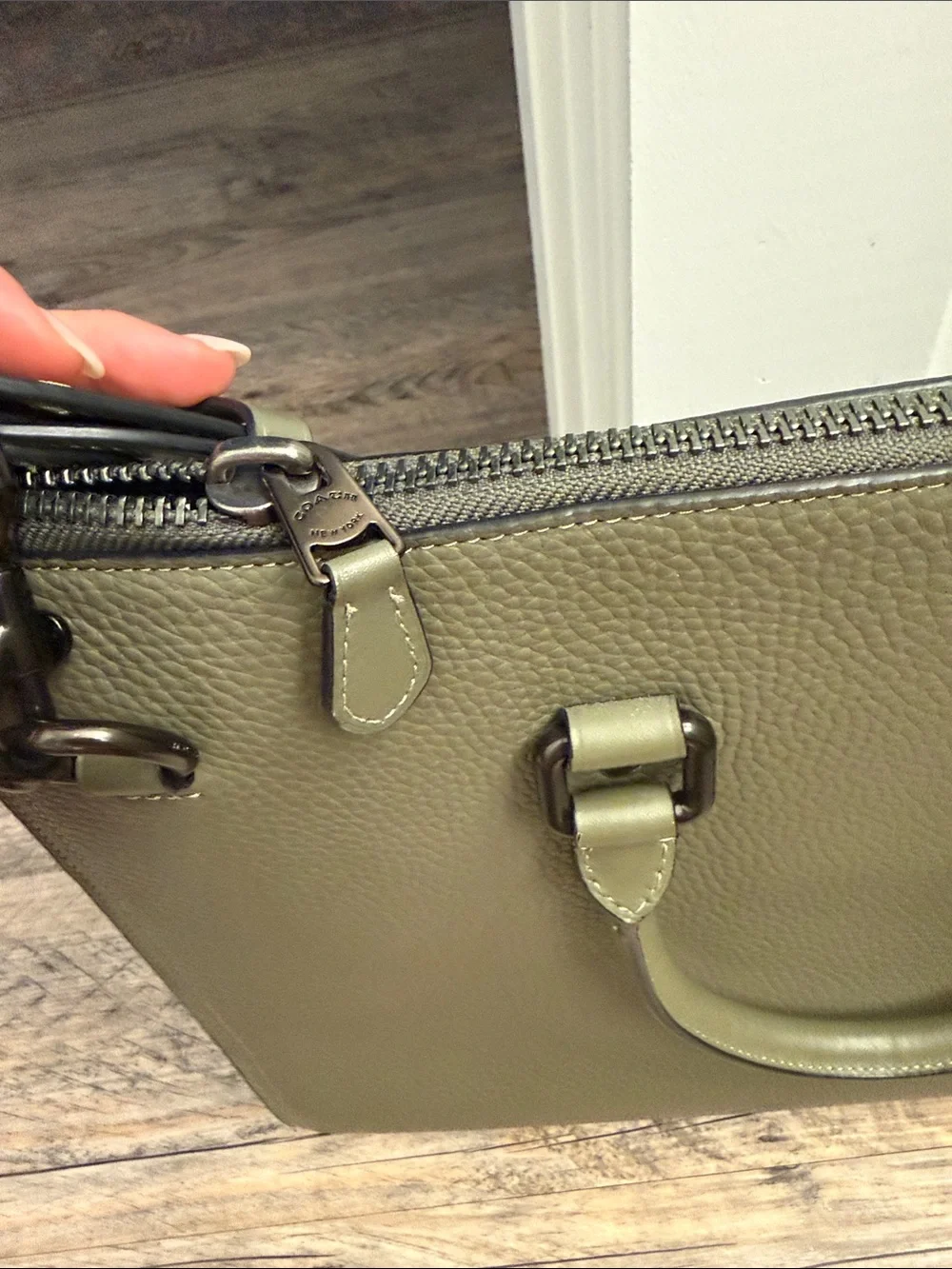 Coach Gotham Folio Olive Green Pebbled Leather Satchel with Removable Strap